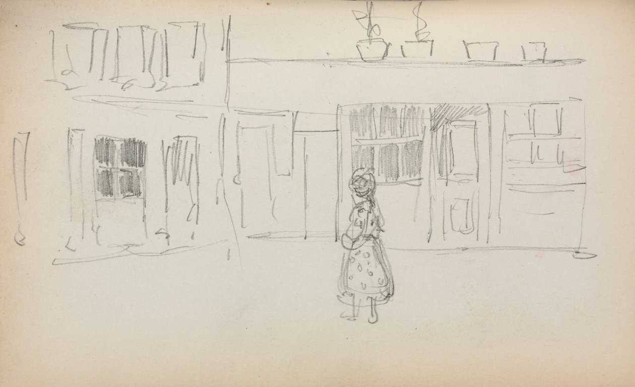 Szkicownik włoski: Scena uliczna z dziewczyną strona 159, 1898-1899. autorstwa Maurice Brazil Prendergast
