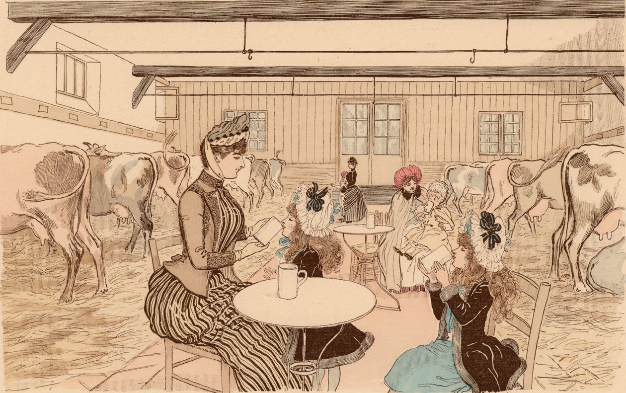 Matki zabierające swoje dzieci do mleczarni, Paryż, Francja autorstwa Maurice Charles Mathieu (1849 1912) Bonvoisin