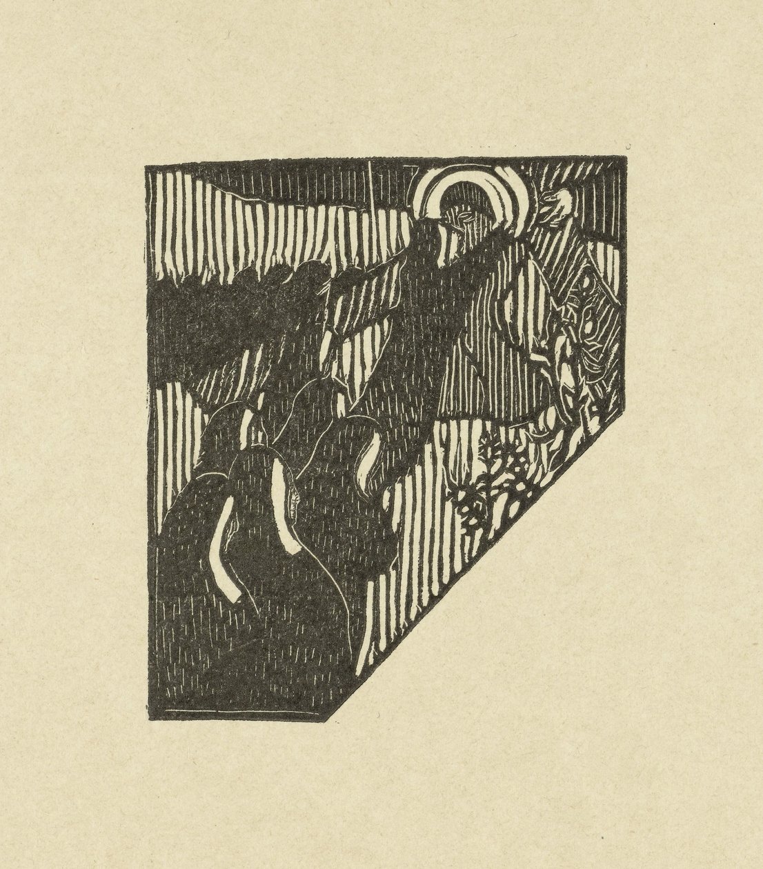 Ilustracja przedstawiająca Chrystusa i zakonnice niosące krzyż z wierszem w tomie poezji Sagesse autorstwa Paula Verlaine Deux nouveau bois pour Sagess de Paul Verlaine L