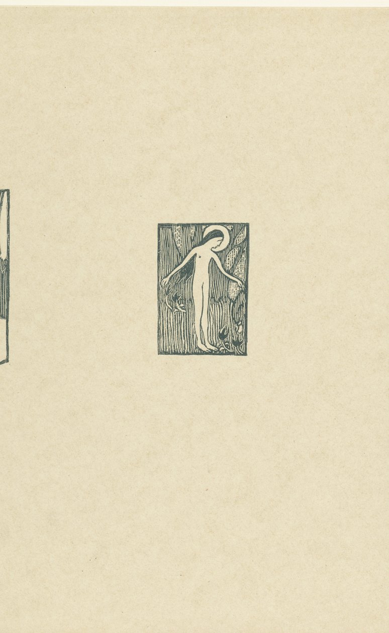 Ilustracja z nagą świętą stojącą pod drzewem w pobliżu wiersza ze zbioru wierszy Paula Verlaine Petit bois pour Sagesse L