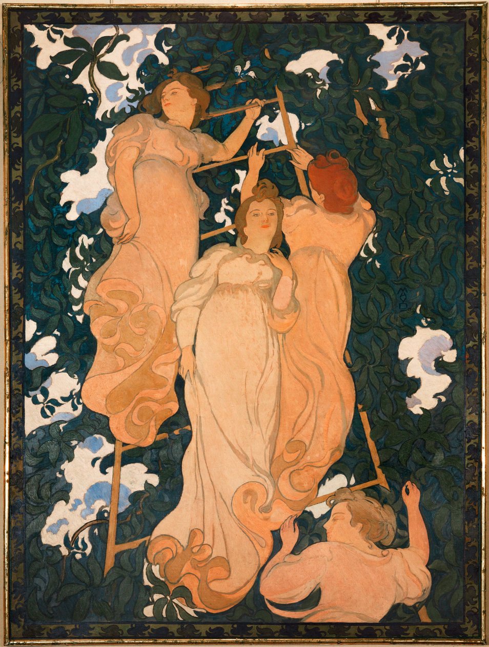 Drabina w liściach (farba na kartonie) autorstwa Maurice Denis
