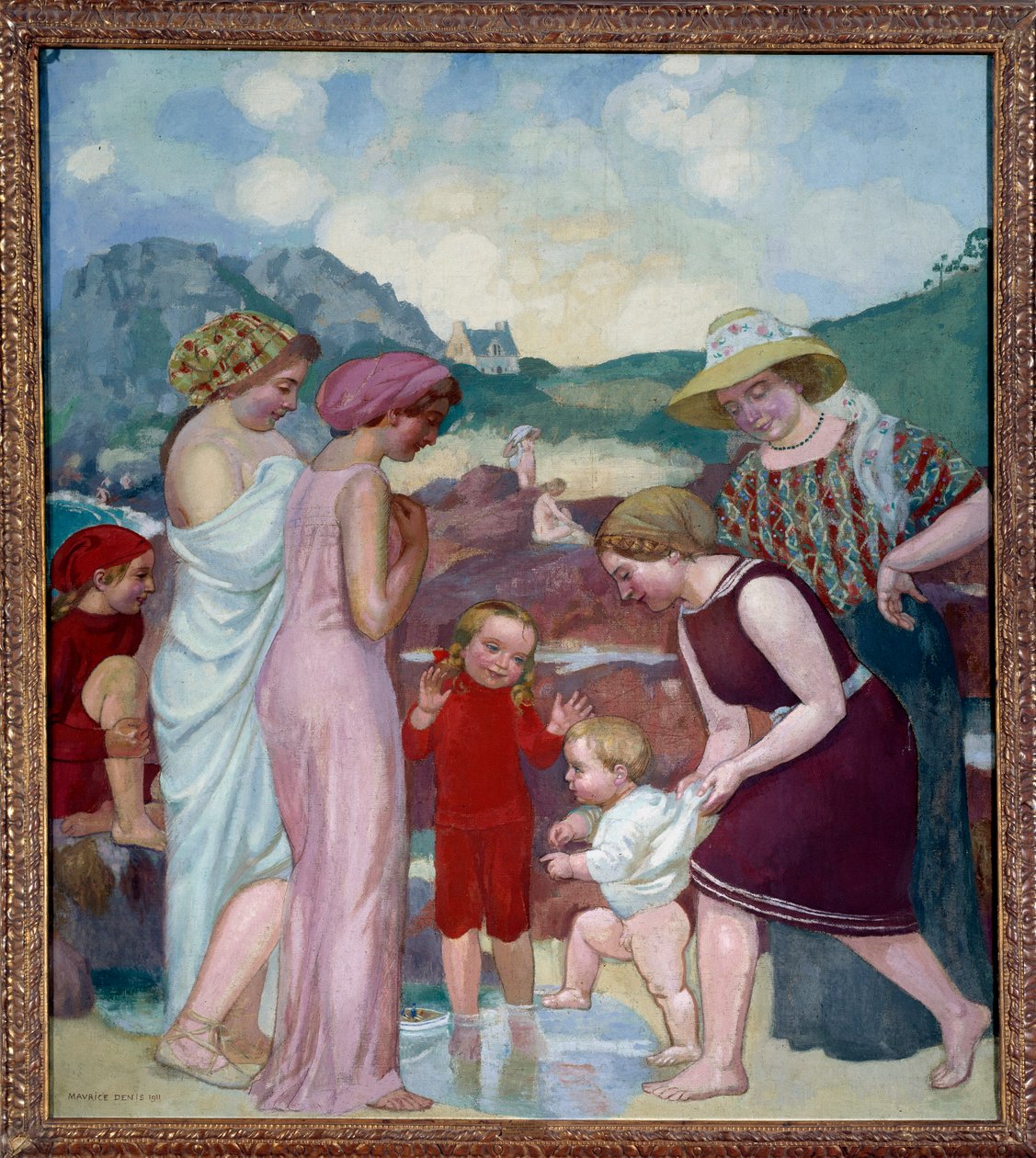 Pierwsze kroki. Młody chłopak stawia pierwsze kroki przed mamą i rodziną autorstwa Maurice Denis