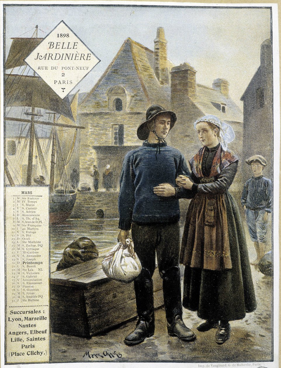 Wyjazd rybaków bretońskich do Nowej Fundlandii - kalendarz sklepowy „La Belle Jardinière”” autorstwa Maurice Henri Orange
