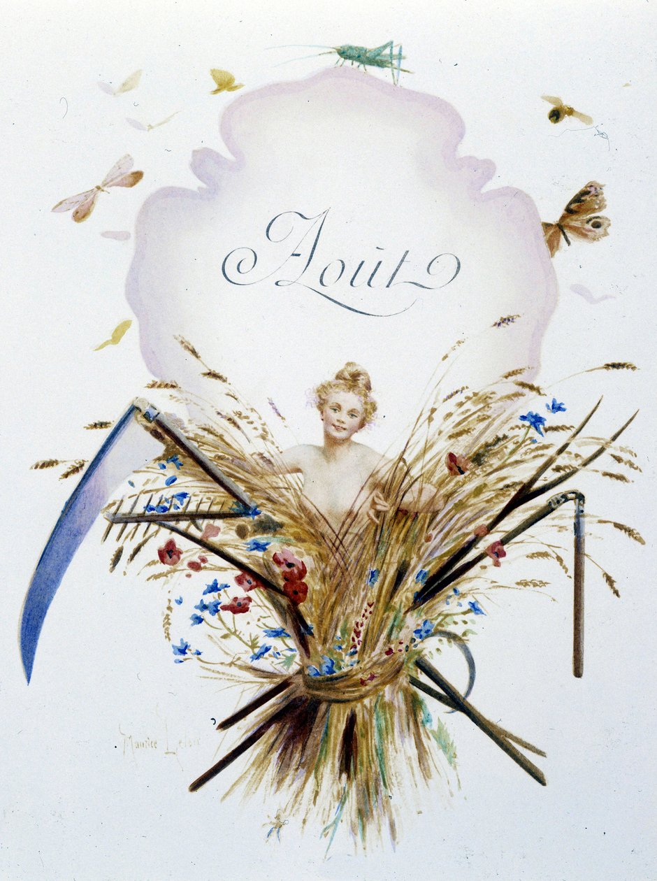Sierpień „”Pieśń miesiąca”” Jérôme Doucet, ilustracja - Maurice Leloir, ed. Reims 1904. L. Michaud autorstwa Maurice Leloir