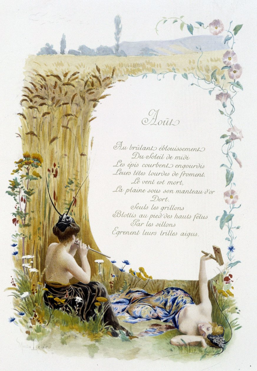 Sierpień „”Pieśń miesiąca”” Jérôme Doucet, ilustracja - Maurice Leloir, ed. Reims 1904. L. Michaud autorstwa Maurice Leloir