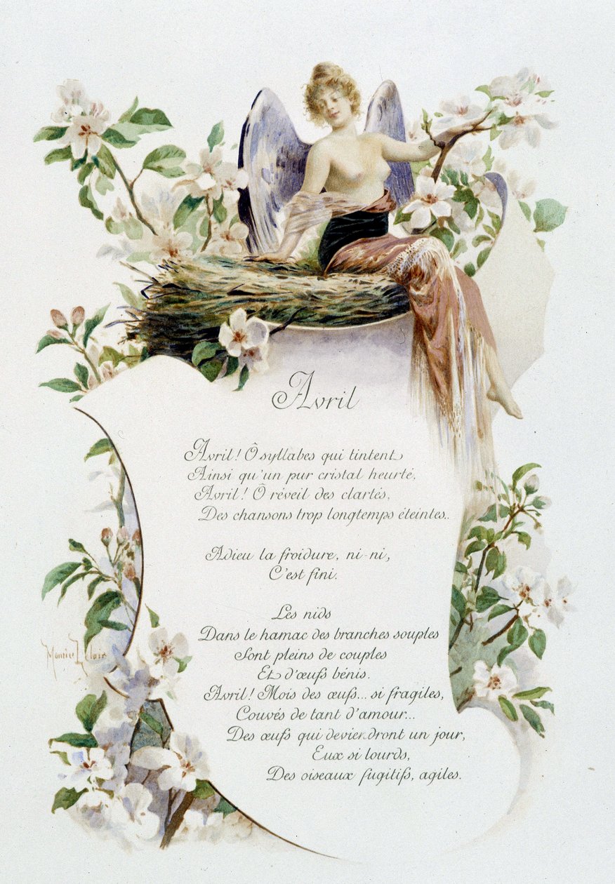 Kwiecień „Pieśń miesiąca” Jérôme Doucet, ilustracja - Maurice Leloir, ed. Reims 1904. L. Michaud autorstwa Maurice Leloir