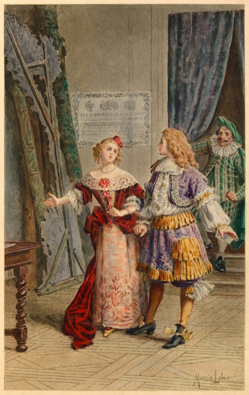 Za kulisami Scapin, Armande, Baron i Moliere (ilustracja) autorstwa Maurice Leloir