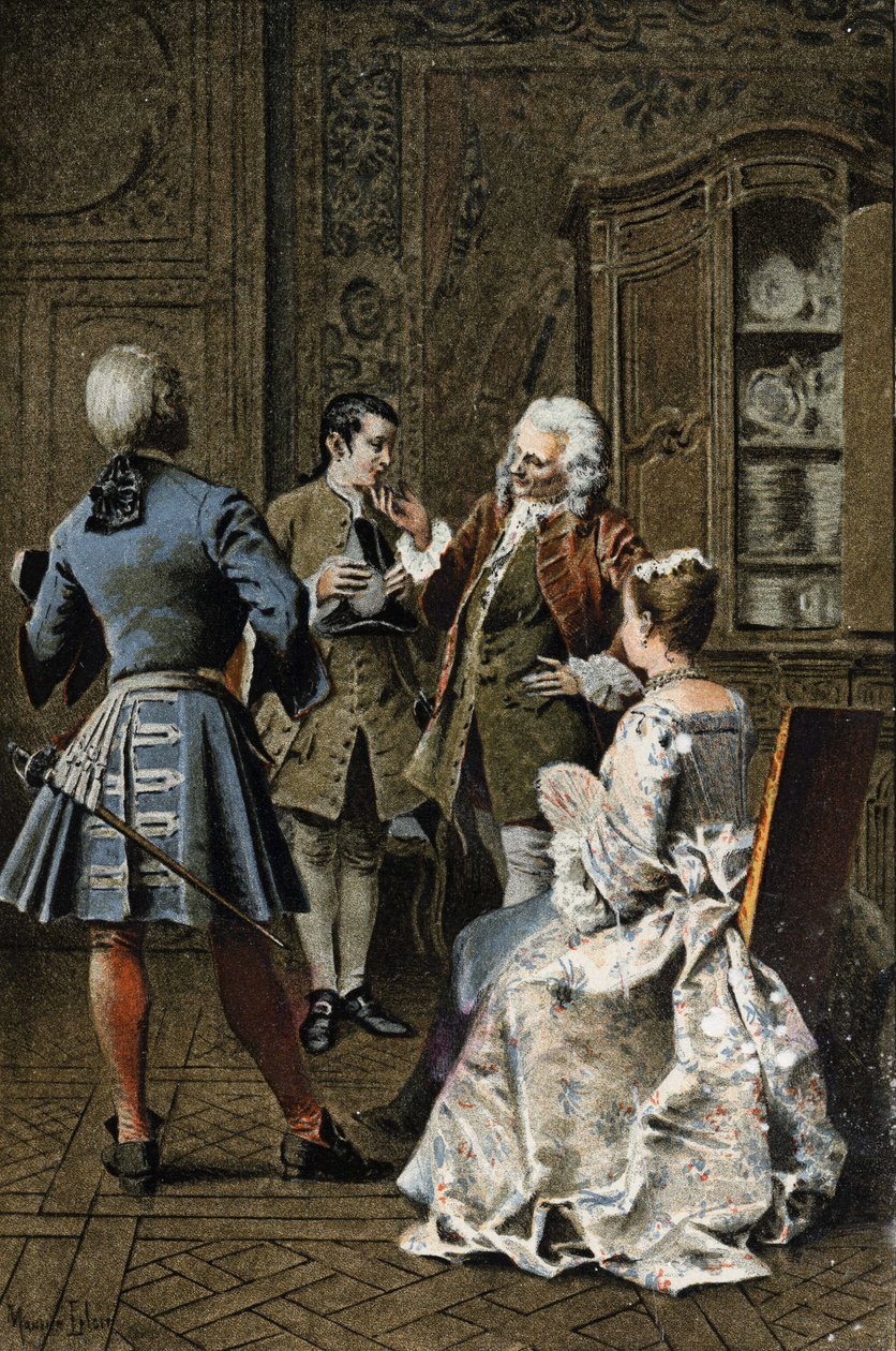 Chez monsieur de G.M. - w „Historii Manon Lescaut i kawalera Des Grieux” L’abbe Prevost (1697-1763), francuskiego pisarza. Grawerowanie według rysunków Maurice