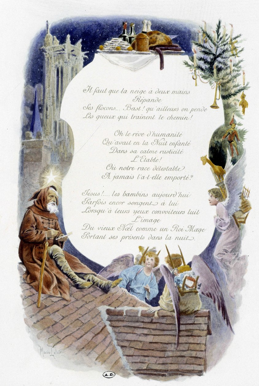 Grudzień „”Pieśń miesiąca”” Jérôme Doucet, ilustracja - Maurice Leloir, ed. Reims 1904. L. Michaud autorstwa Maurice Leloir
