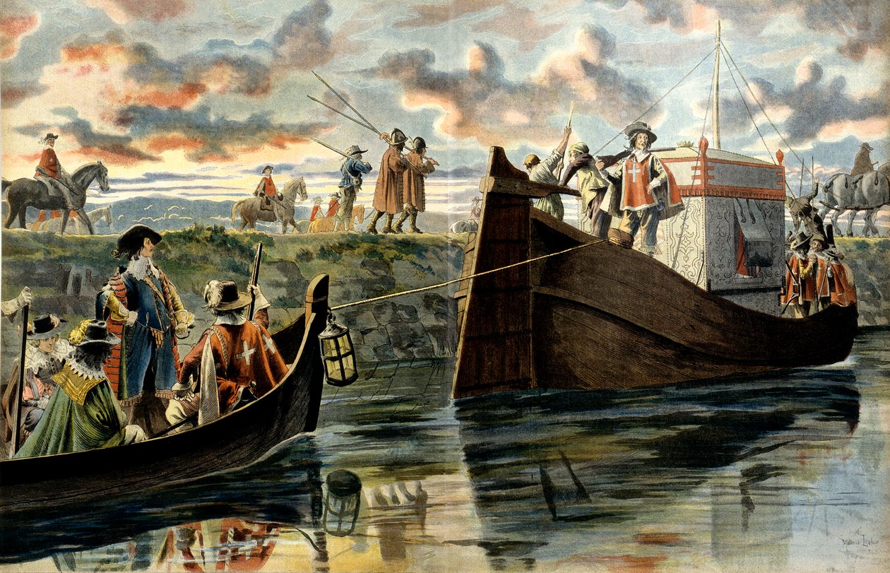 Historia Francji: Armand Jean Du Plessis, kardynał Richelieu (1585-1642) idzie w górę Rodanu ciągnąc za swoją łodzią lub Henri Coiffier z Ruze d