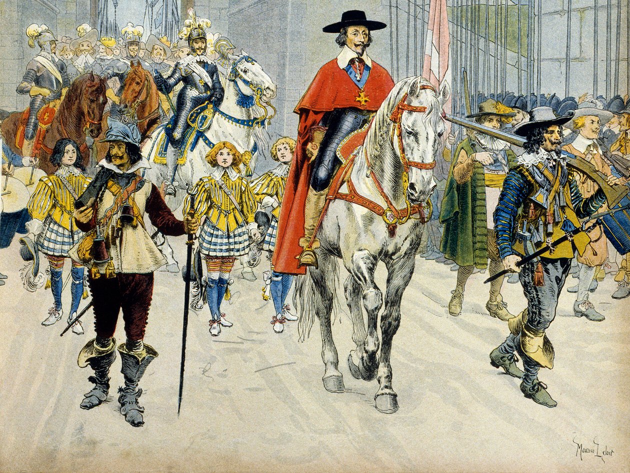Historia Francji: wstąpienie króla Ludwika XIII (1601-1643) i kardynała Richelieu (Armand Jean du Plessis autorstwa Maurice Leloir