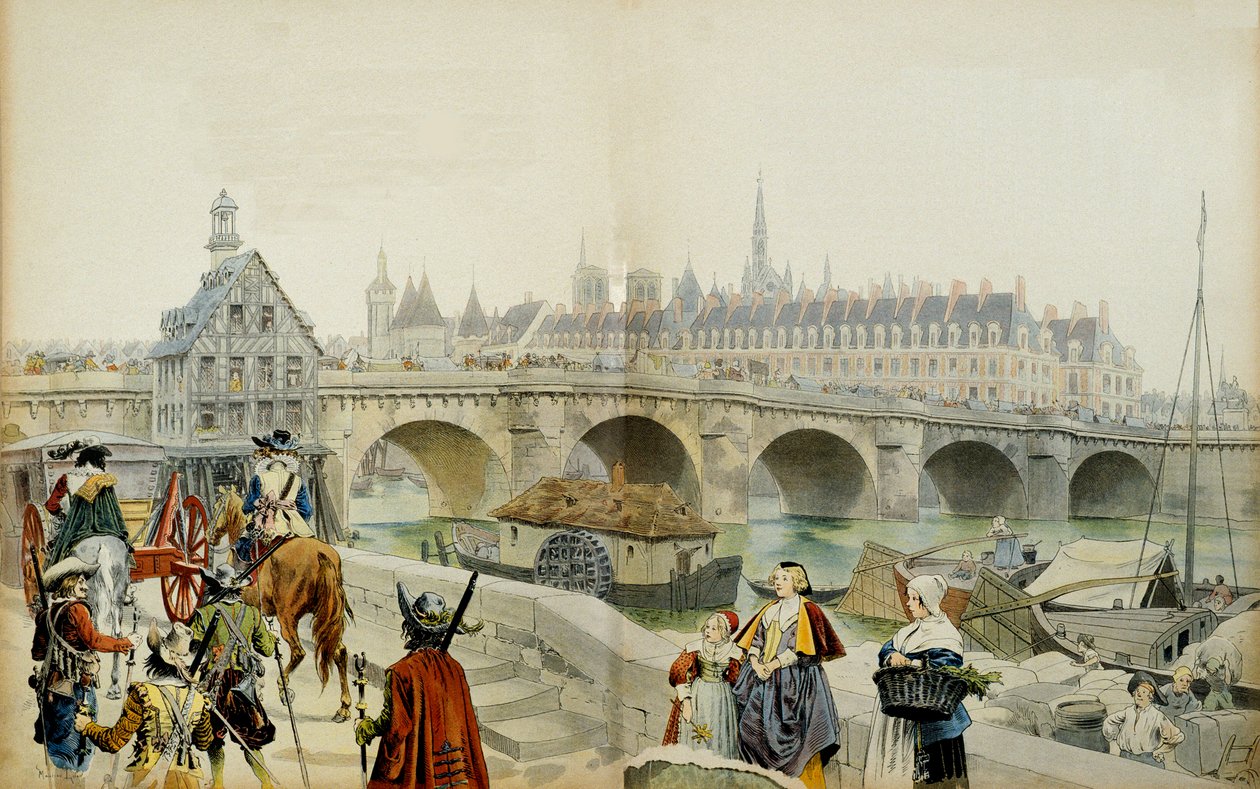 Historia Francji: Wygnany do zamku w Blois przez syna Ludwika XIII, Marie de Medicis (1575-1642) i jego świta opuścił Paryż w 1617 roku. Ilustracja Maurice