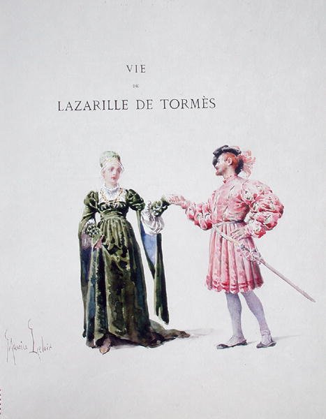 Lazarillo de Tormes z kobietą, z „La Vida de Lazarillo de Tormes” autorstwa Maurice Leloir