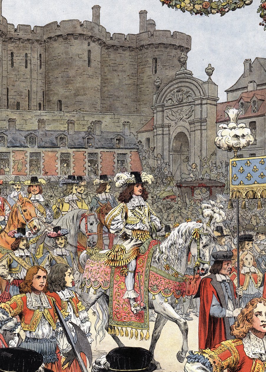 Ludwik XIV wkroczył do Paryża, znany jako Le Roi-Soleil (Król Soleil lub Ludwik Wielki) autorstwa Maurice Leloir