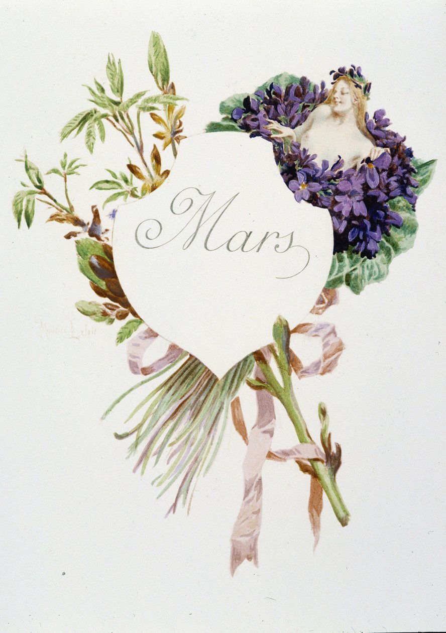 Marzec „”Pieśń miesiąca”” Jérôme Doucet, ilustracja - Maurice Leloir, ed. Reims 1904. L. Michaud autorstwa Maurice Leloir