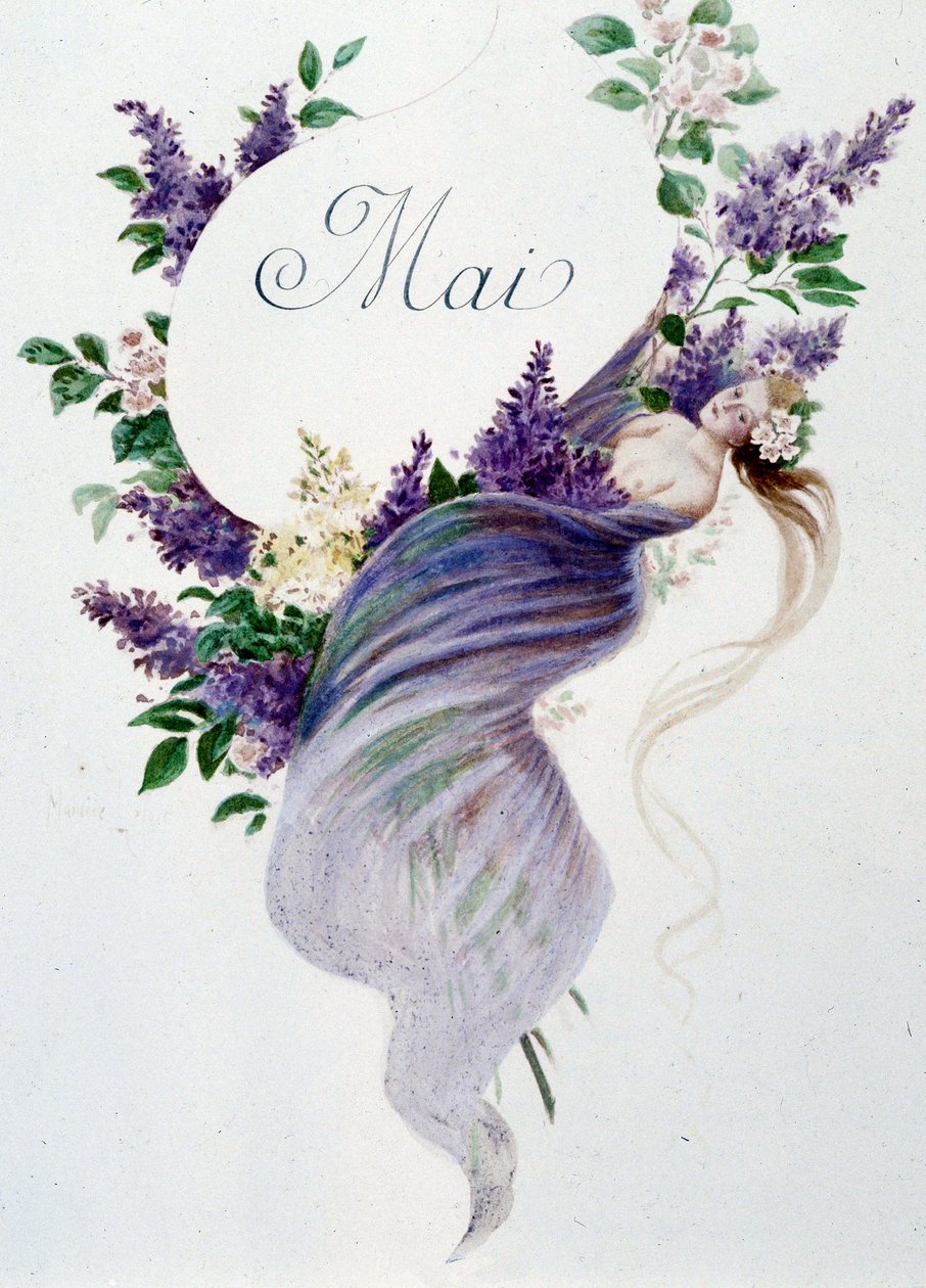 Maj „”Pieśń miesiąca”” Jérôme Doucet, ilustracja - Maurice Leloir, ed. Reims 1904. L. Michaud autorstwa Maurice Leloir