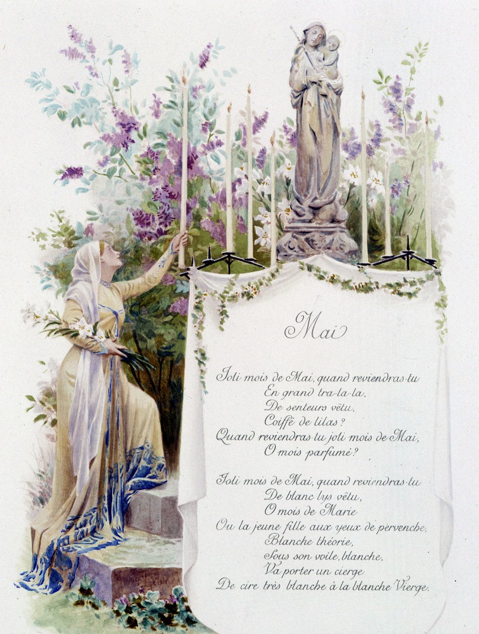 Maj „”Pieśń miesiąca”” Jérôme Doucet, ilustracja - Maurice Leloir, ed. Reims 1904. L. Michaud autorstwa Maurice Leloir