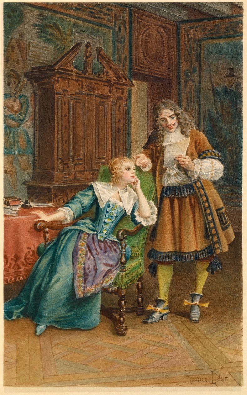 Moliere czyta nową sztukę Armande Bejart (ilustracja) autorstwa Maurice Leloir