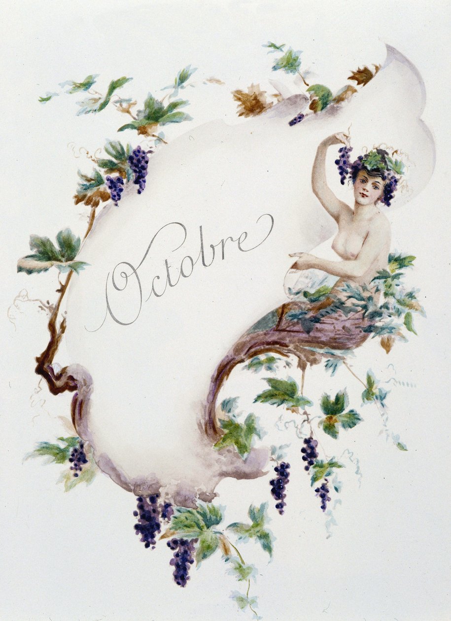 Październik „”Pieśń miesiąca”” Jérôme Doucet, ilustracja - Maurice Leloir, ed. Reims 1904. L. Michaud autorstwa Maurice Leloir