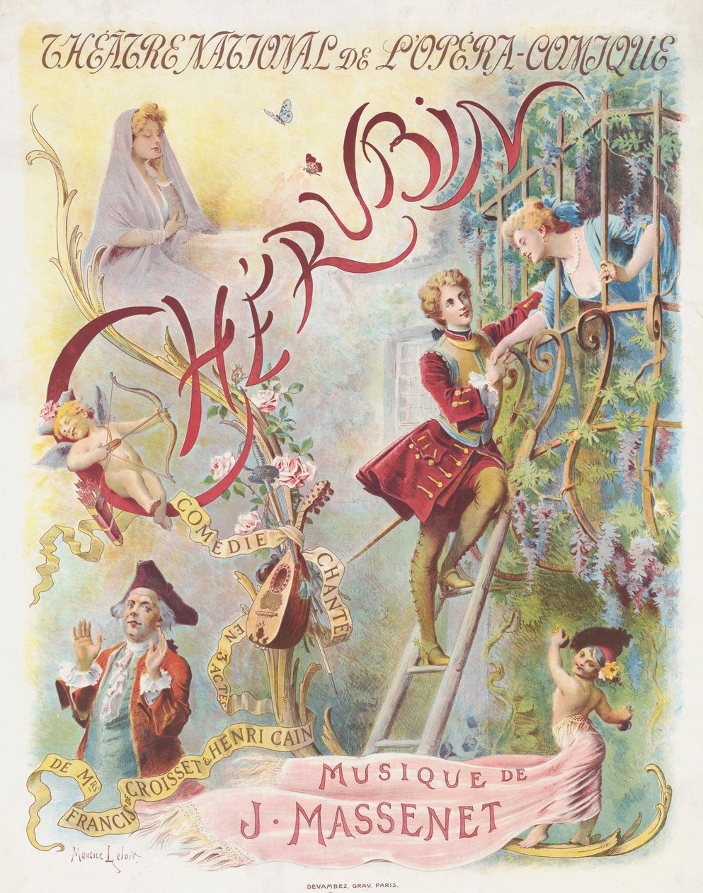 Premierowy plakat do opery Cherubin Julesa Masseneta, 1905. autorstwa Maurice Leloir
