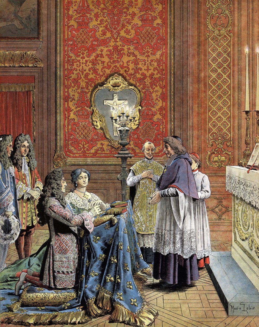 Tajne małżeństwo Ludwika XIV, znanego jako Król Słońce (Król Słońce lub Ludwik Wielki) autorstwa Maurice Leloir