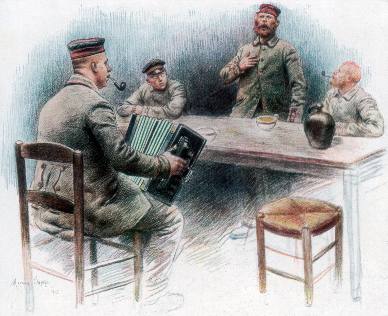 „Sentymentalna ballada w kantynie”, niemieccy jeńcy wojenni w Dinan we Francji, 1915, 1926 autorstwa Maurice Orange