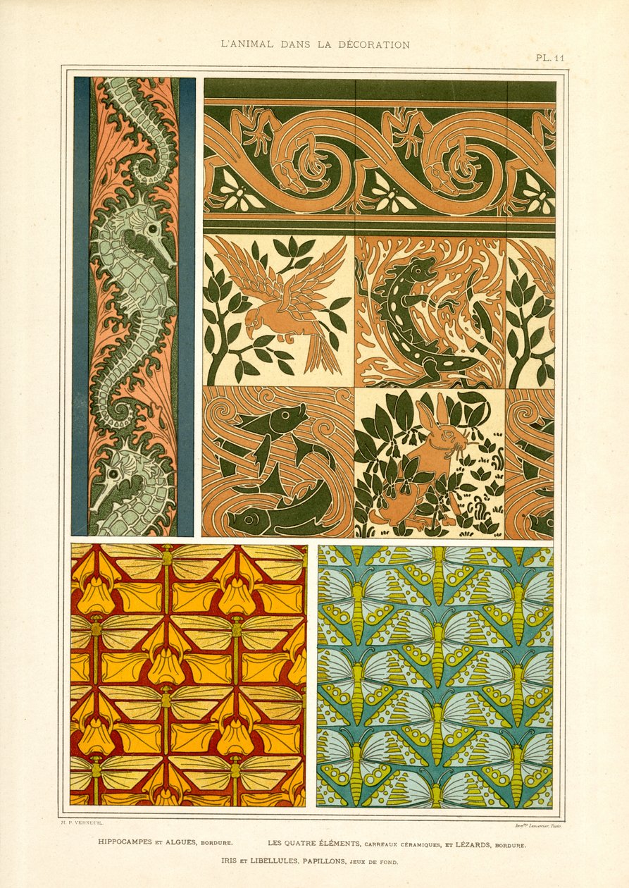 Motywy zwierzęce w ornamentach secesyjnych (litografia) autorstwa Maurice Pillard Verneuil