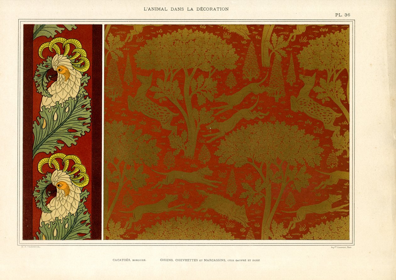 Cockatoo Border and Dog Shadow Pattern (litografia) autorstwa Maurice Pillard Verneuil