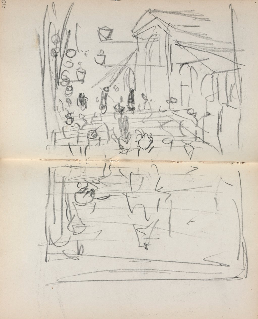 Włoski szkicownik: Most z figurami (strona 209 i 210) autorstwa Maurice Prendergast