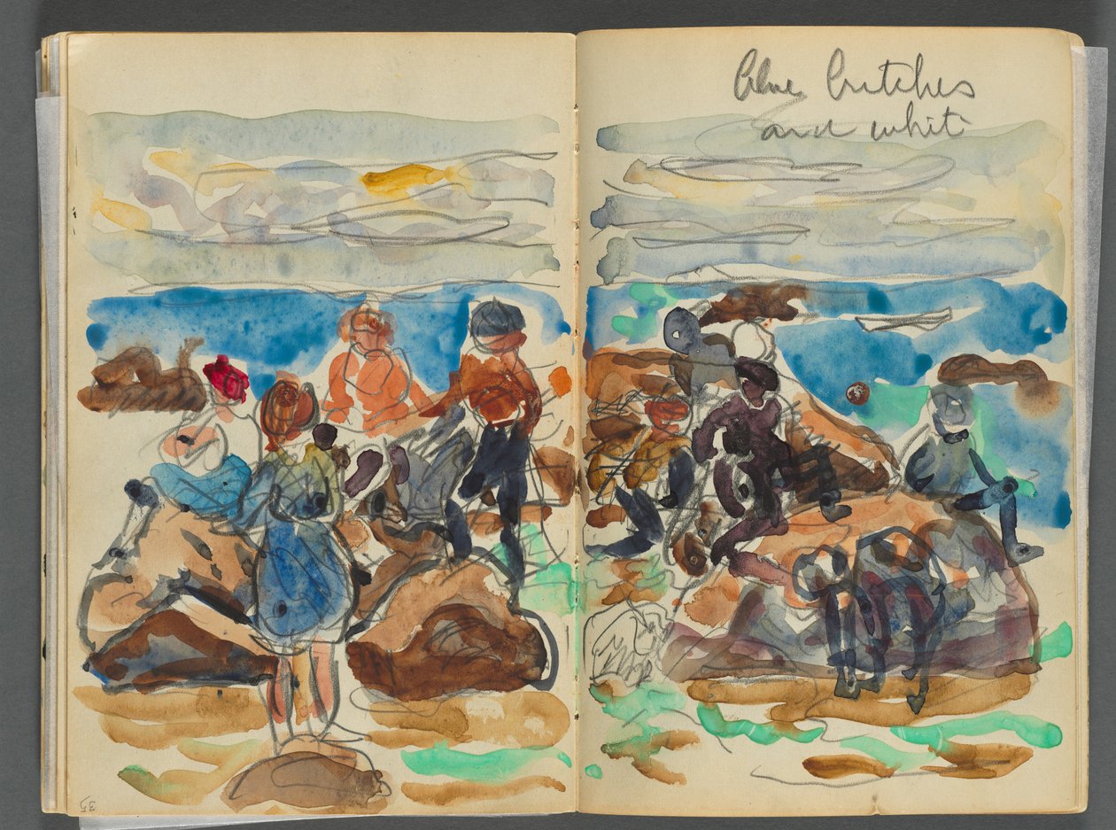 Szkicownik - The Granite Shore Hotel, Rockport, strona 034 i 35: Dzieci na plaży autorstwa Maurice Prendergast