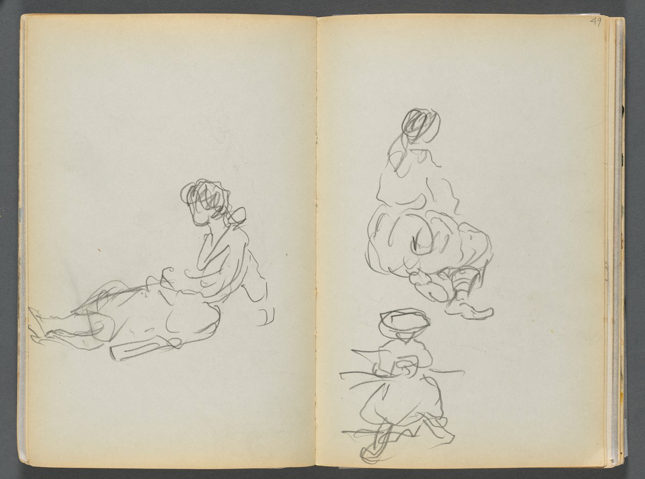 Szkicownik - The Granite Shore Hotel, Rockport, strony 048 i 49: Siedzące postacie kobiece autorstwa Maurice Prendergast