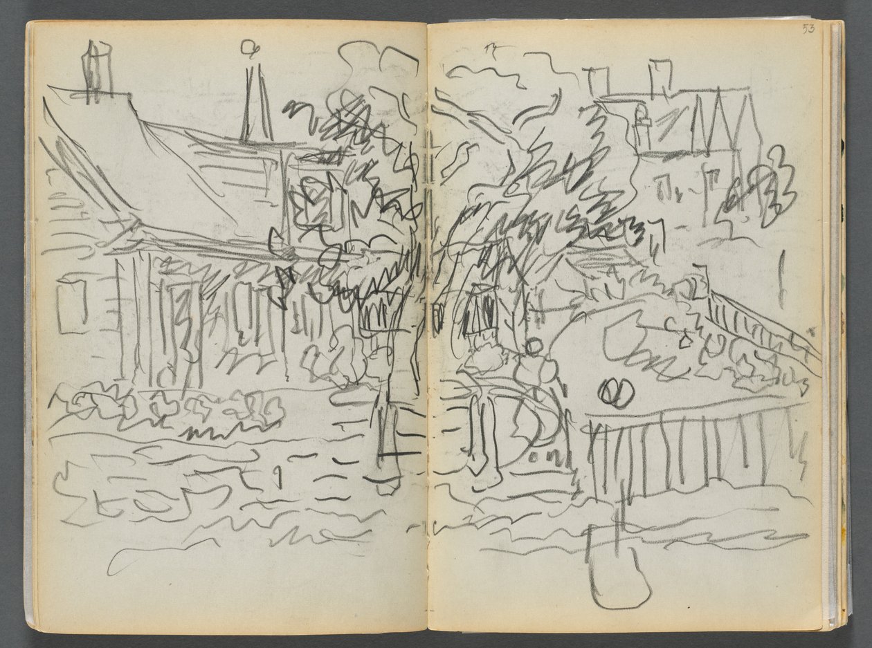 Szkicownik - Hotel Granite Shore, Rockport, strona 052 i 53: Domy i ogrody autorstwa Maurice Prendergast