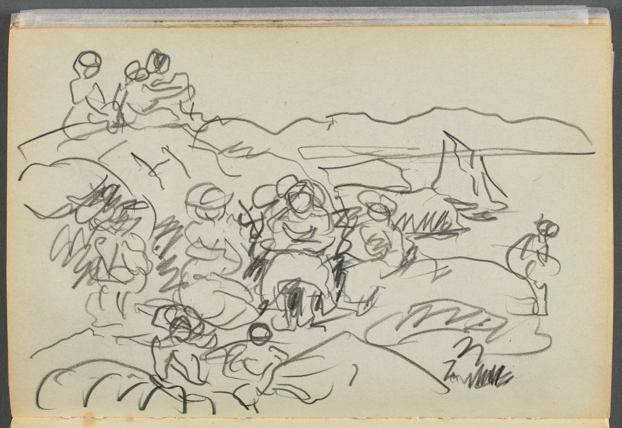 Szkicownik - Hotel Granite Shore, Rockport, strona 096: Pikniki autorstwa Maurice Prendergast