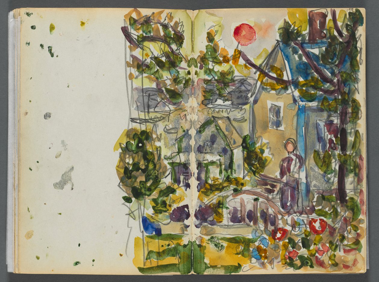 Szkicownik - The Granite Shore Hotel, Rockport, strony 158 i 159: Dom i ogród autorstwa Maurice Prendergast