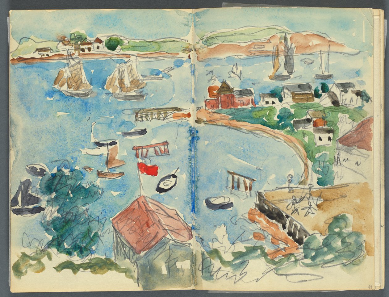 Szkicownik, The Dells, nr 127, strony 048 i 49: Widok zatoczki z góry autorstwa Maurice Prendergast