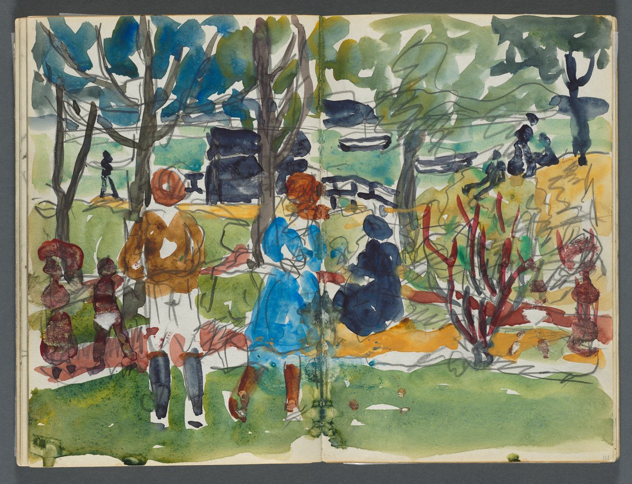 Skizzenbuch, The Dells, Nr. 127, Seite 110 & 111: Figuren in einer Landschaft autorstwa Maurice Prendergast