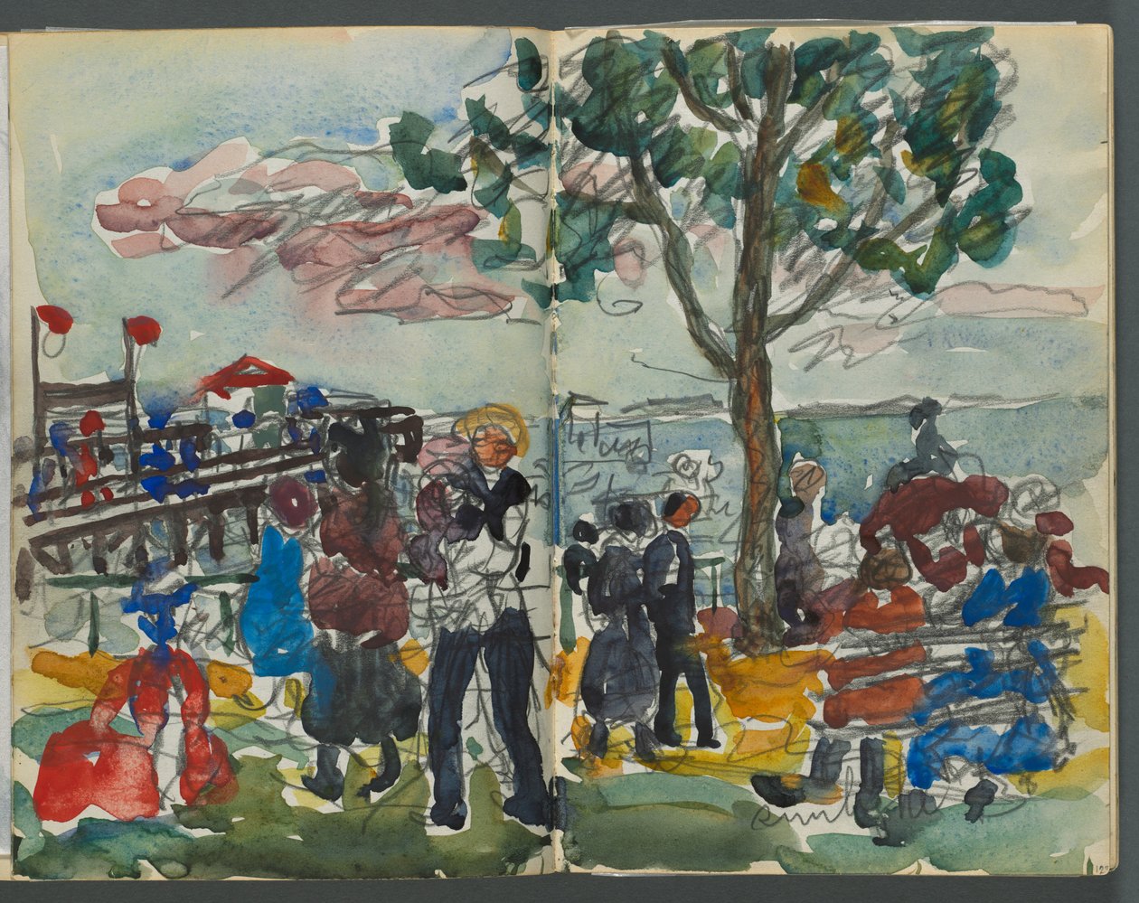 Szkicownik, The Dells, nr 127, strony 122 i 123: Postacie na wybrzeżu autorstwa Maurice Prendergast