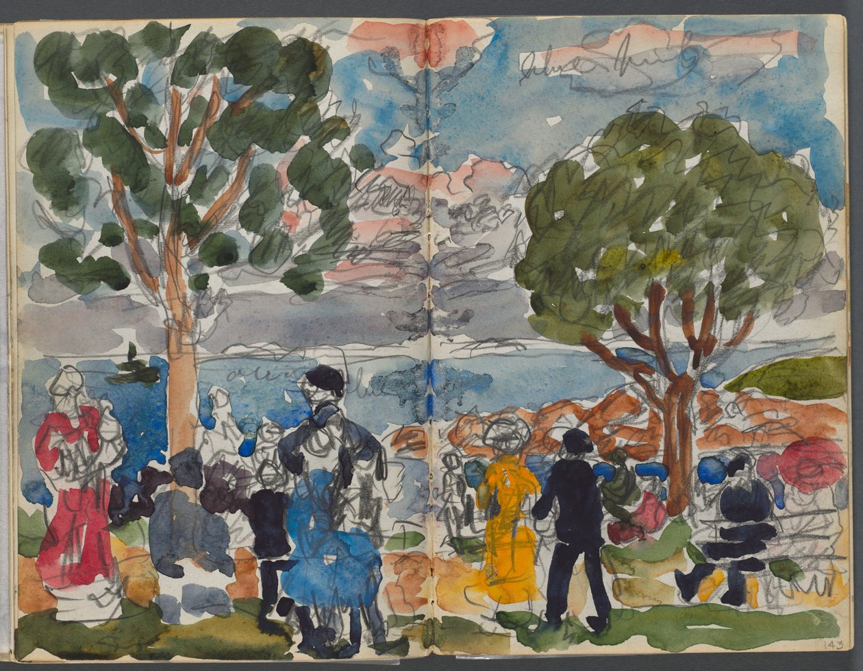 Szkicownik, The Dells, nr 127, strony 142 i 143: Postacie na wybrzeżu autorstwa Maurice Prendergast