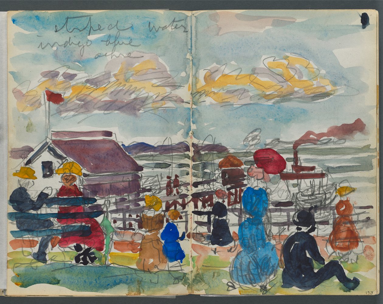 Szkicownik, The Dells, nr 127, strony 152 i 153: Postacie na wybrzeżu autorstwa Maurice Prendergast