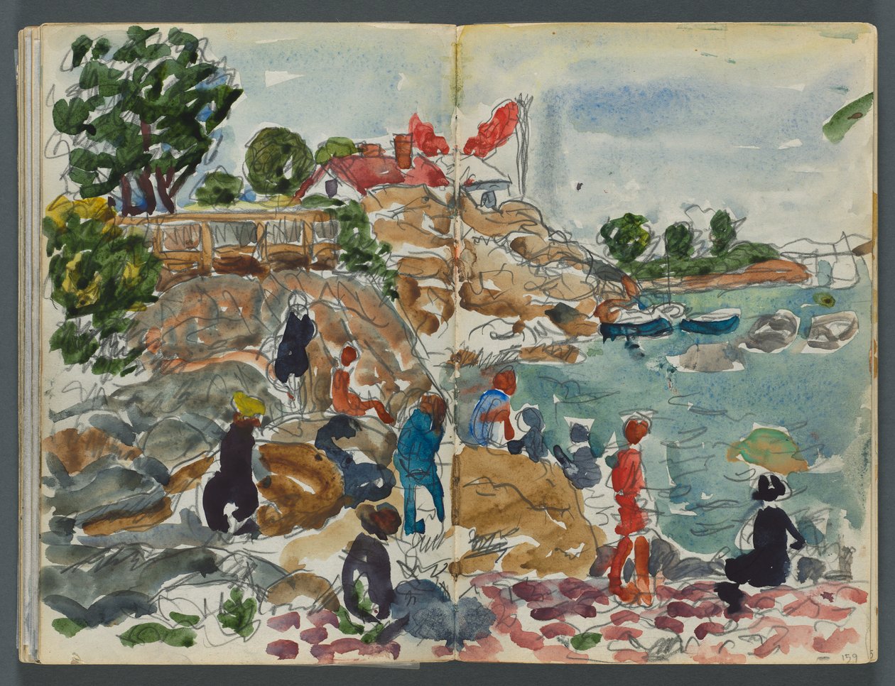 Szkicownik, The Dells, nr 127, strony 158 i 159: Nadmorski krajobraz z postaciami autorstwa Maurice Prendergast