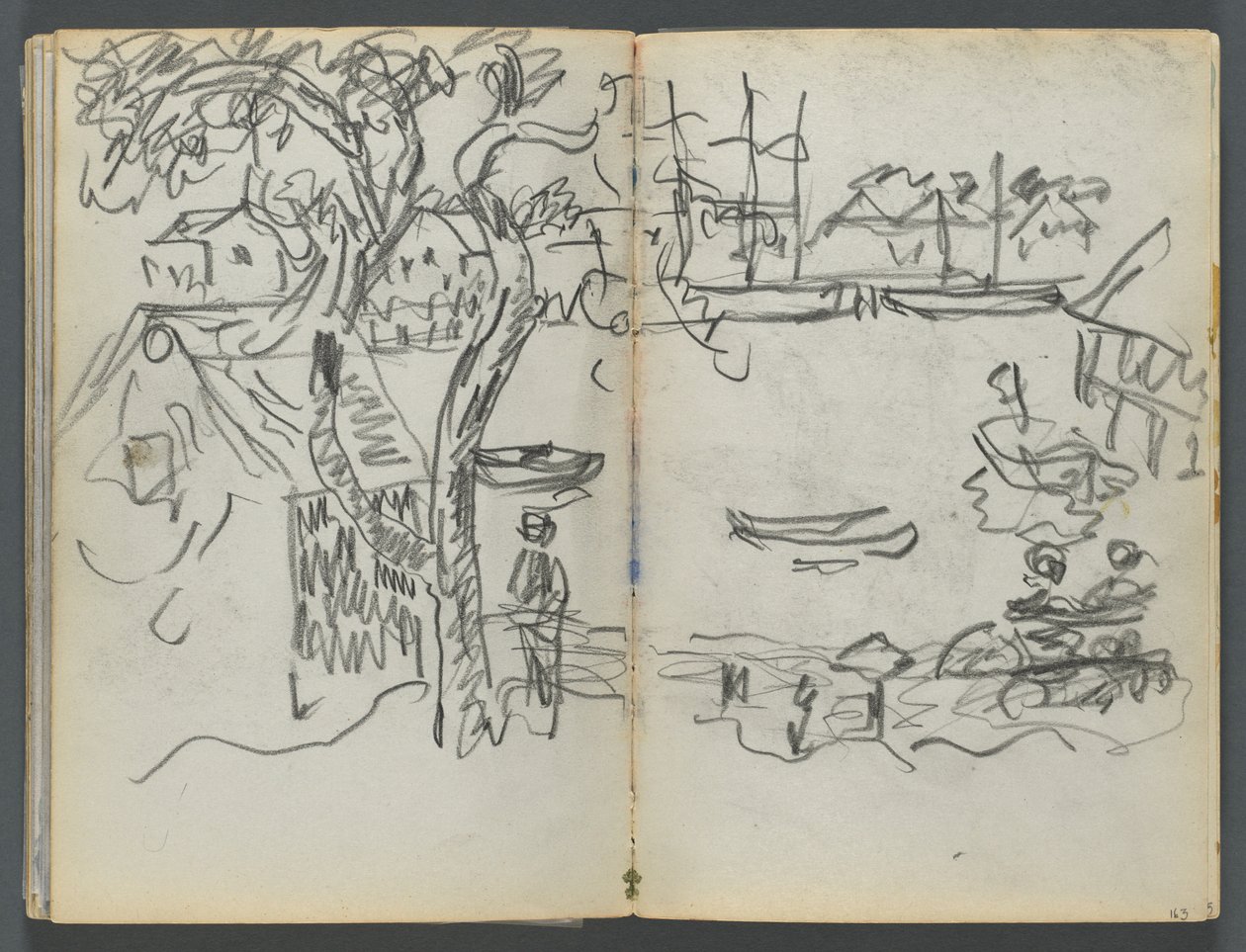 Szkicownik, The Dells, nr 127, strony 162 i 163: Widok portu autorstwa Maurice Prendergast