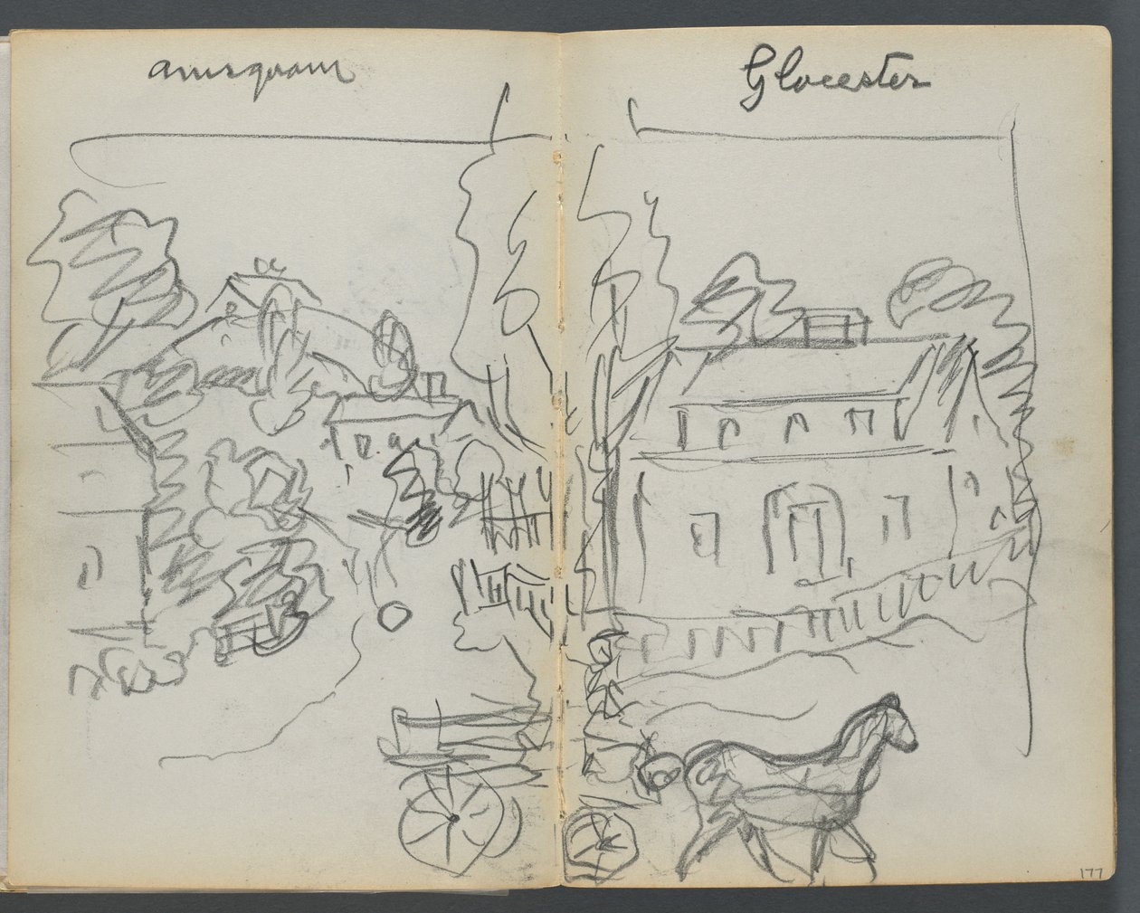 Szkicownik, The Dells, nr 127, strony 176 i 177: "Annisquam - Glocester" autorstwa Maurice Prendergast