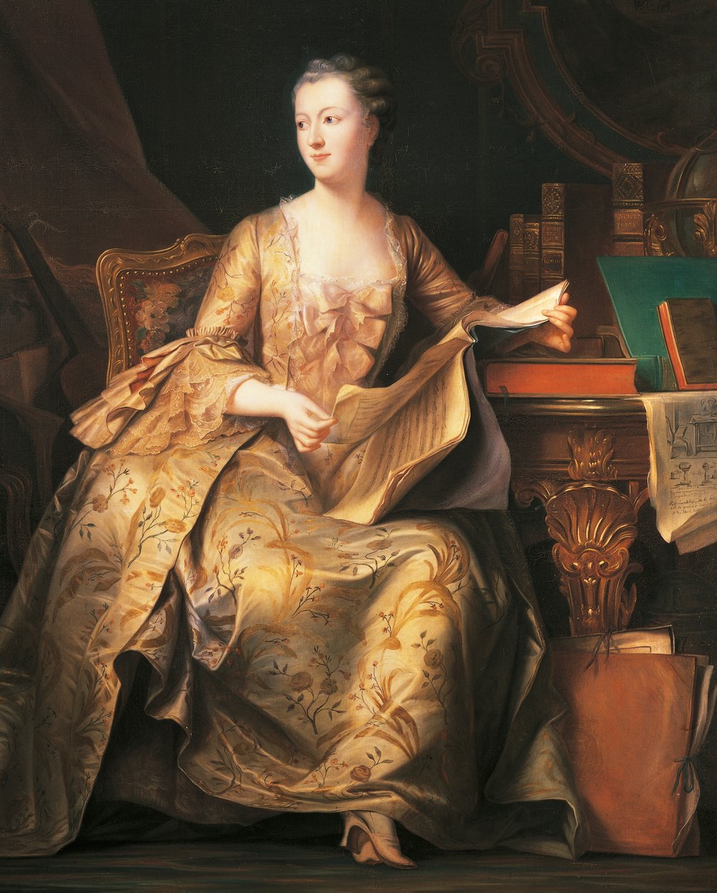 Portrait of Marquise de Pompadour, c.1755 (painting)   1453848   pl       polish Successfully Translated  Original: Reclining woman reading (oil on canvas) Translat: polish autorstwa Maurice Quentin de La Tour