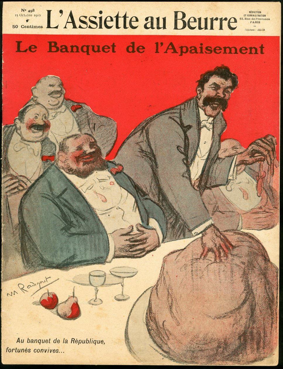 Okładka „L’Assiette au Beurre”, numer 498, Satyryczna w kolorach autorstwa Maurice Radiguet