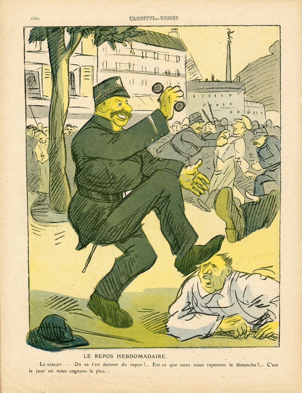 Talerz Maślany, numer 468, w kolorze satyrycznym autorstwa Maurice Radiguet