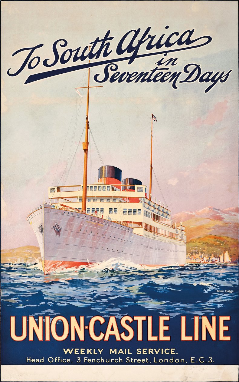 Do Afryki Południowej w siedemnaście dni; plakat reklamowy Union Castle Line, autorstwa Maurice Randall