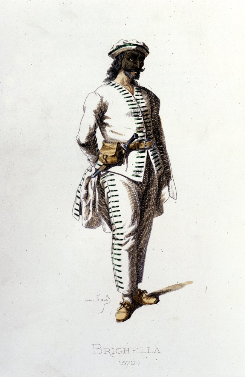 Postać Brighelli w 1570 roku. Maurice Sand „”Maski i błaznów”” Paryż XIX wiek. (Maurice Sand był synem George Sand). autorstwa Maurice Sand