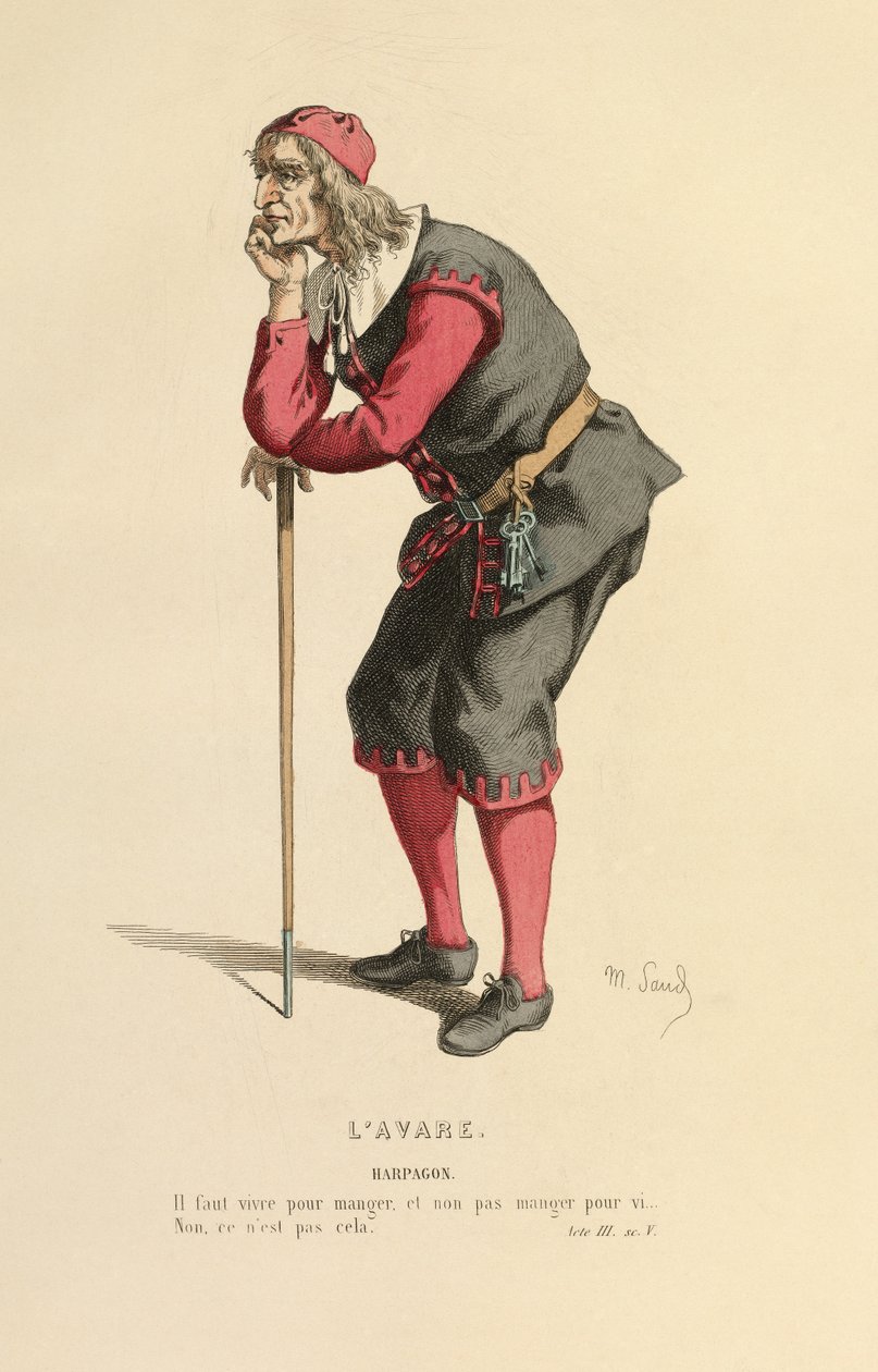 Kostium do roli Harpagona, ok. 1868 r. (rycina) autorstwa Maurice Sand