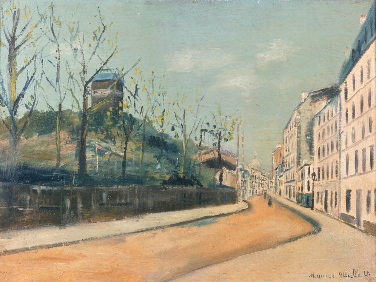 Rue Lepic, Montmartre, z Moulin de la Galette i Sacre Coeur autorstwa Maurice Utrillo