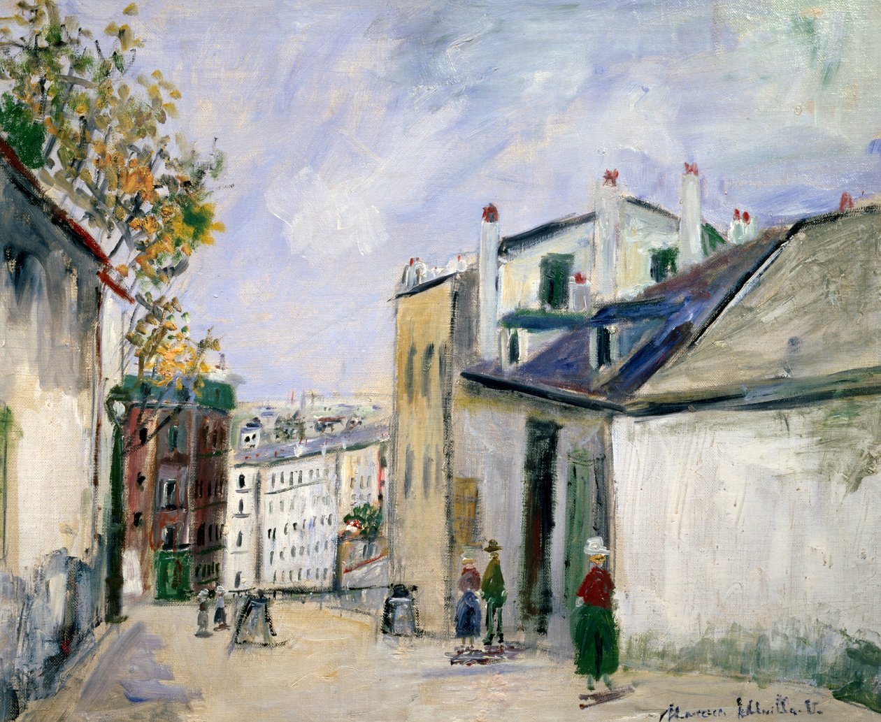 Scena uliczna w Montmartre, Paryż (olej na płótnie) autorstwa Maurice Utrillo